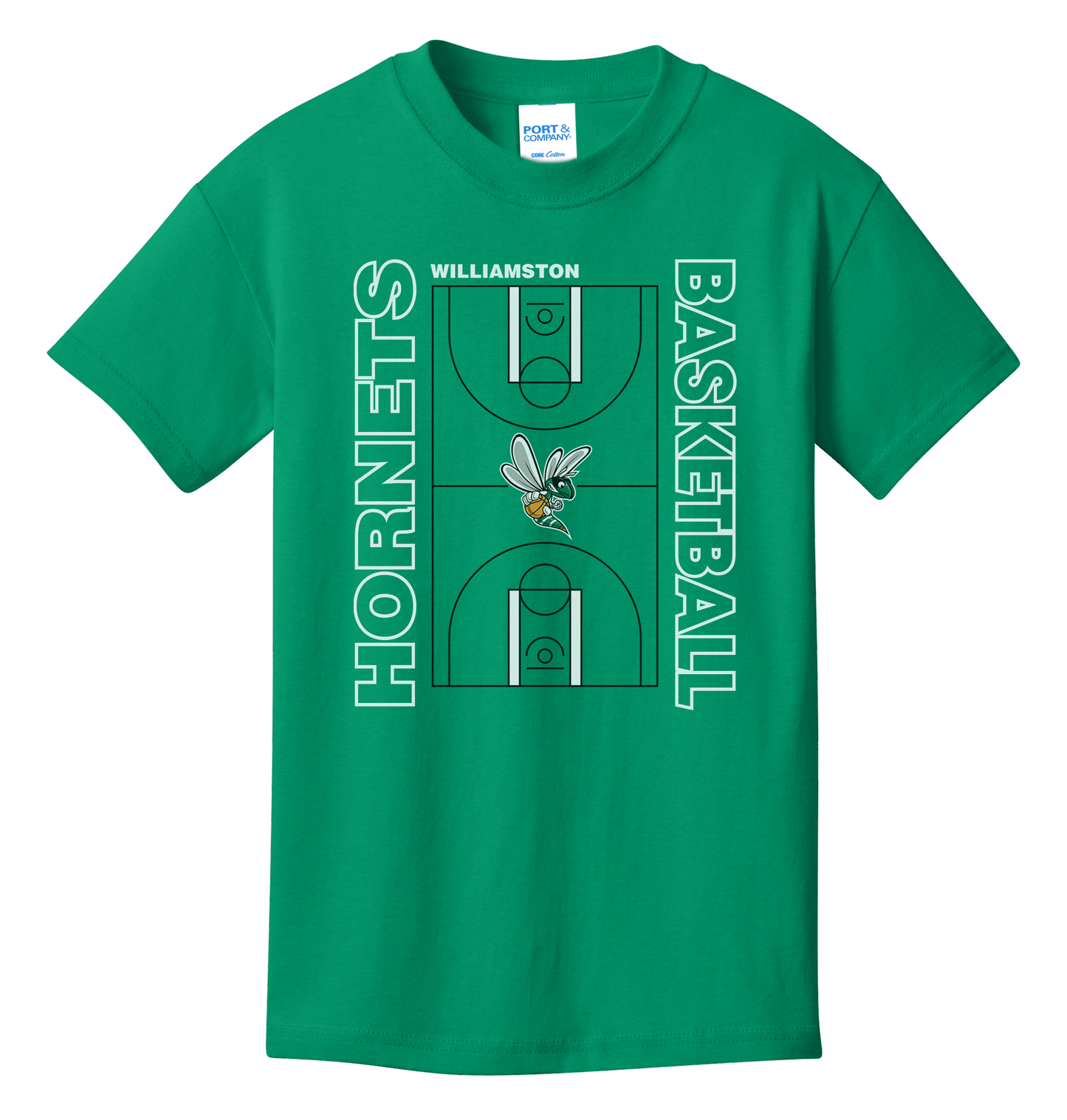 Hornets Williamston Basketball Court - Port and Co - Heat Transferred - Adult T-Shirt