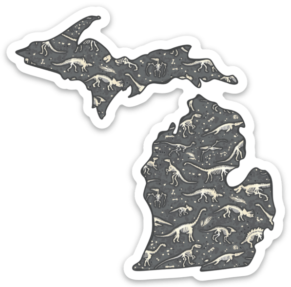 Dinosaur Bones - Michigan - Waterproof Sticker 3" X 3"
