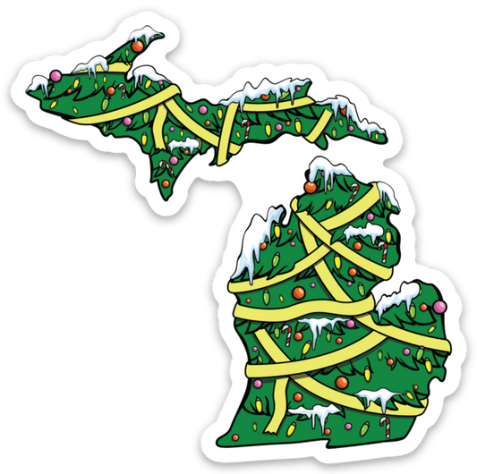 Christmas Tree - Snowy - Michigan - Waterproof Sticker 3" X 3"