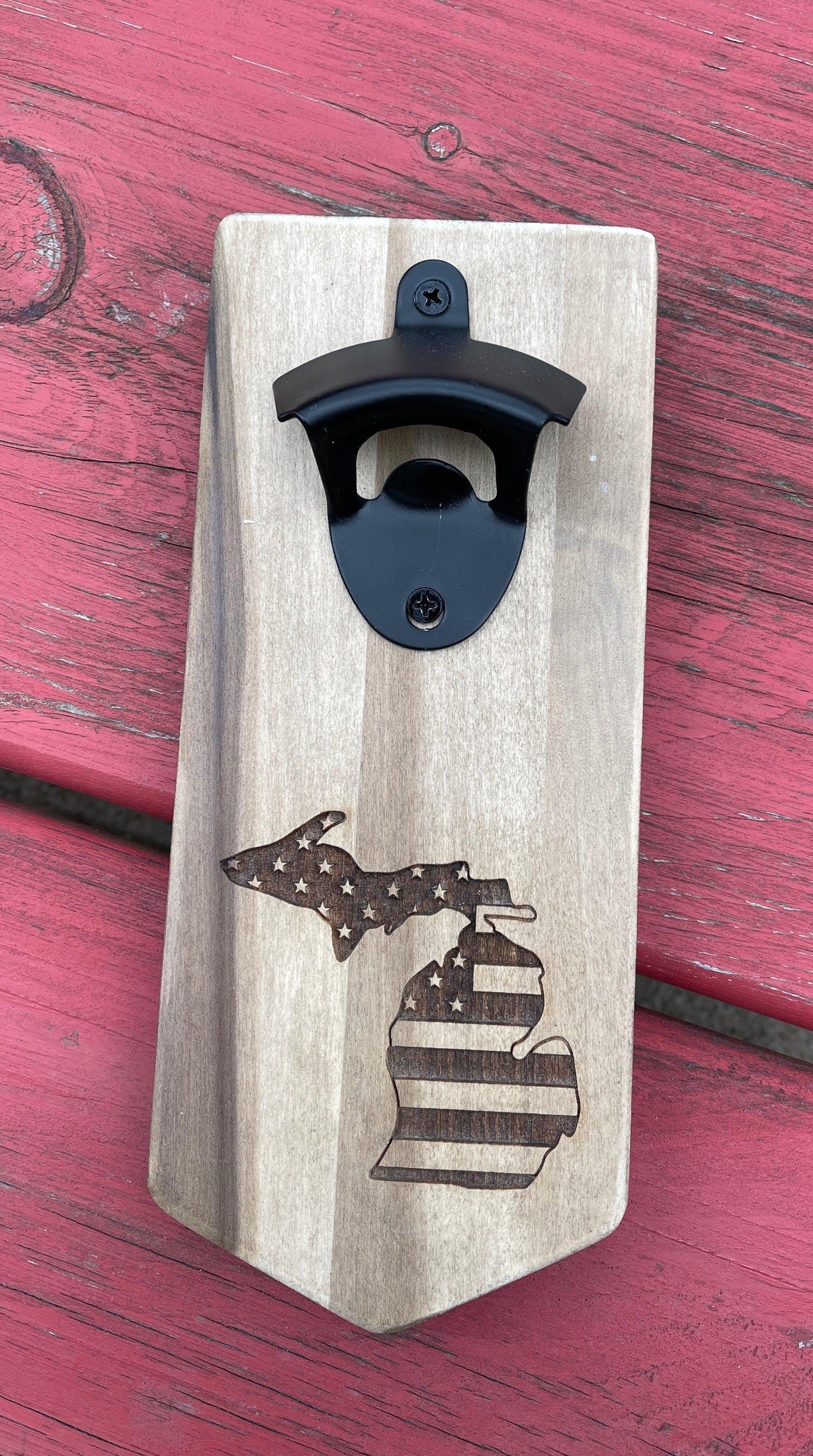 American Flag - Michigan - Wooden Engraved - Bottle Opener