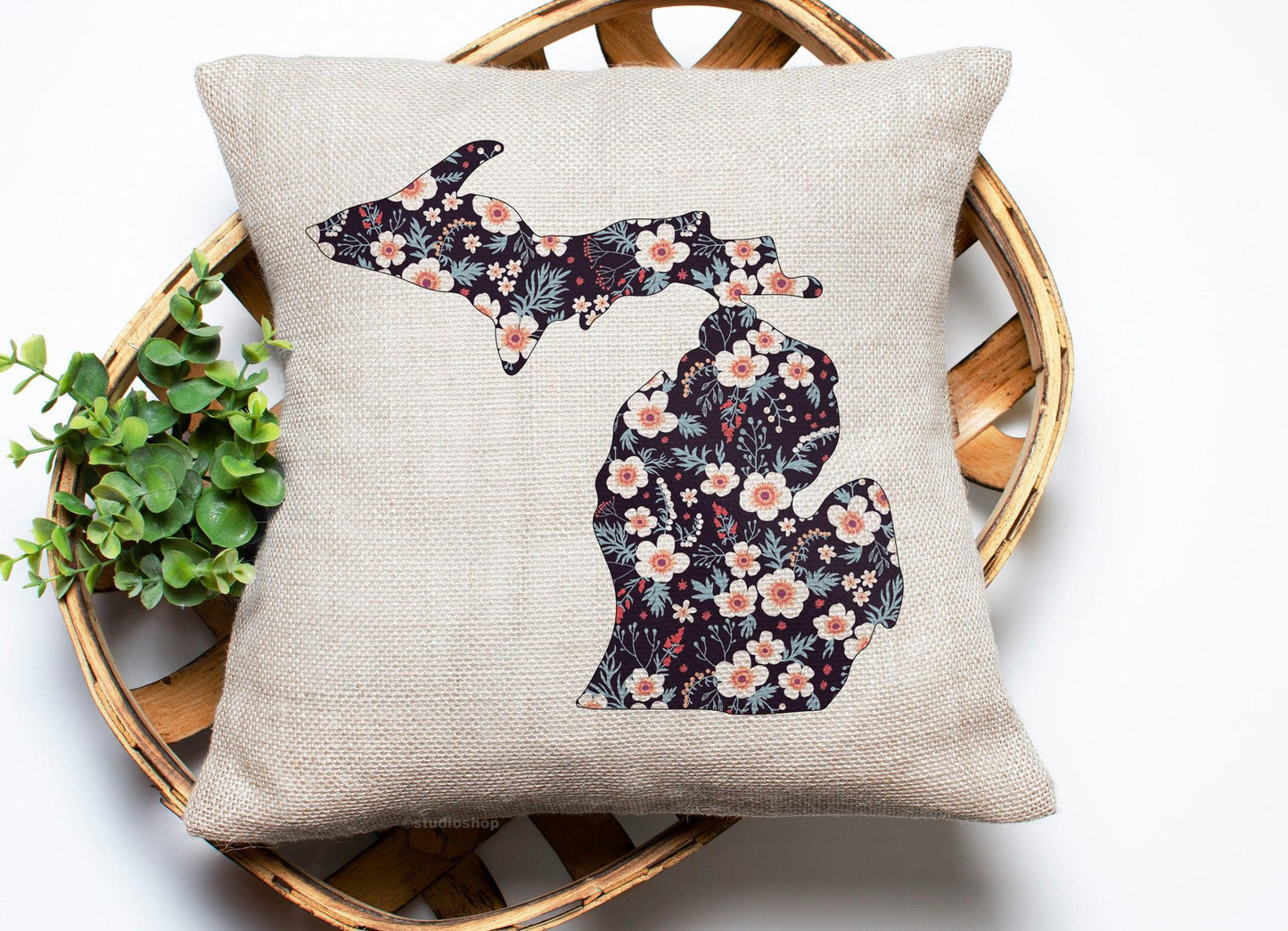 Apple Blossom - Black - Michigan - Pillow