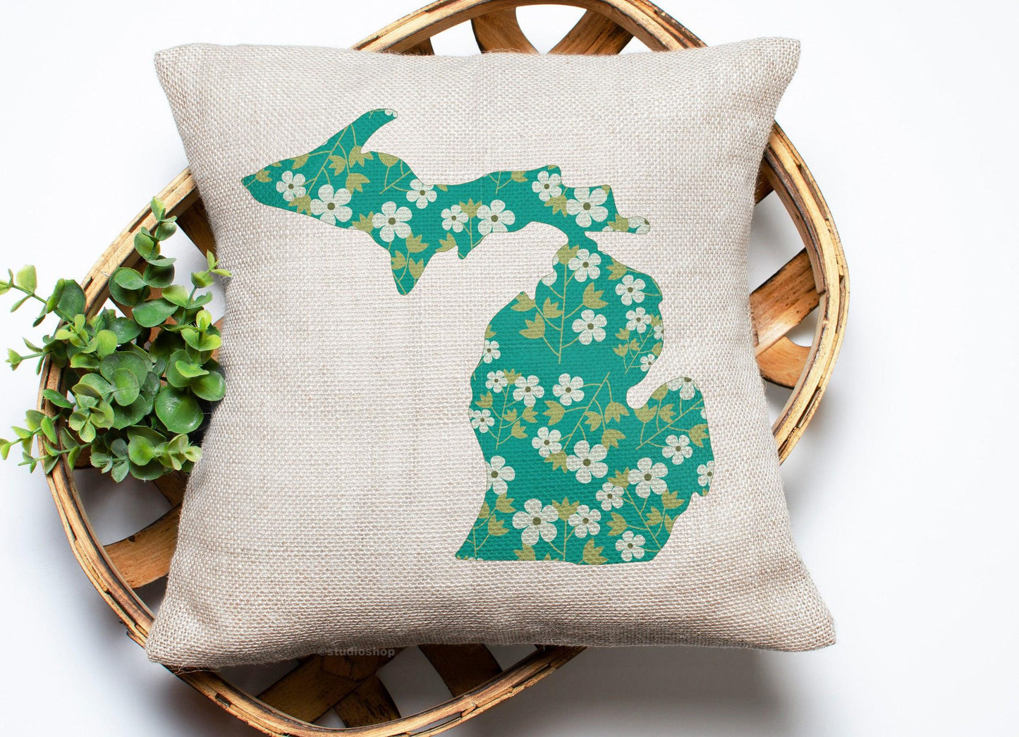 Apple Blossom - Green - Michigan - Pillow