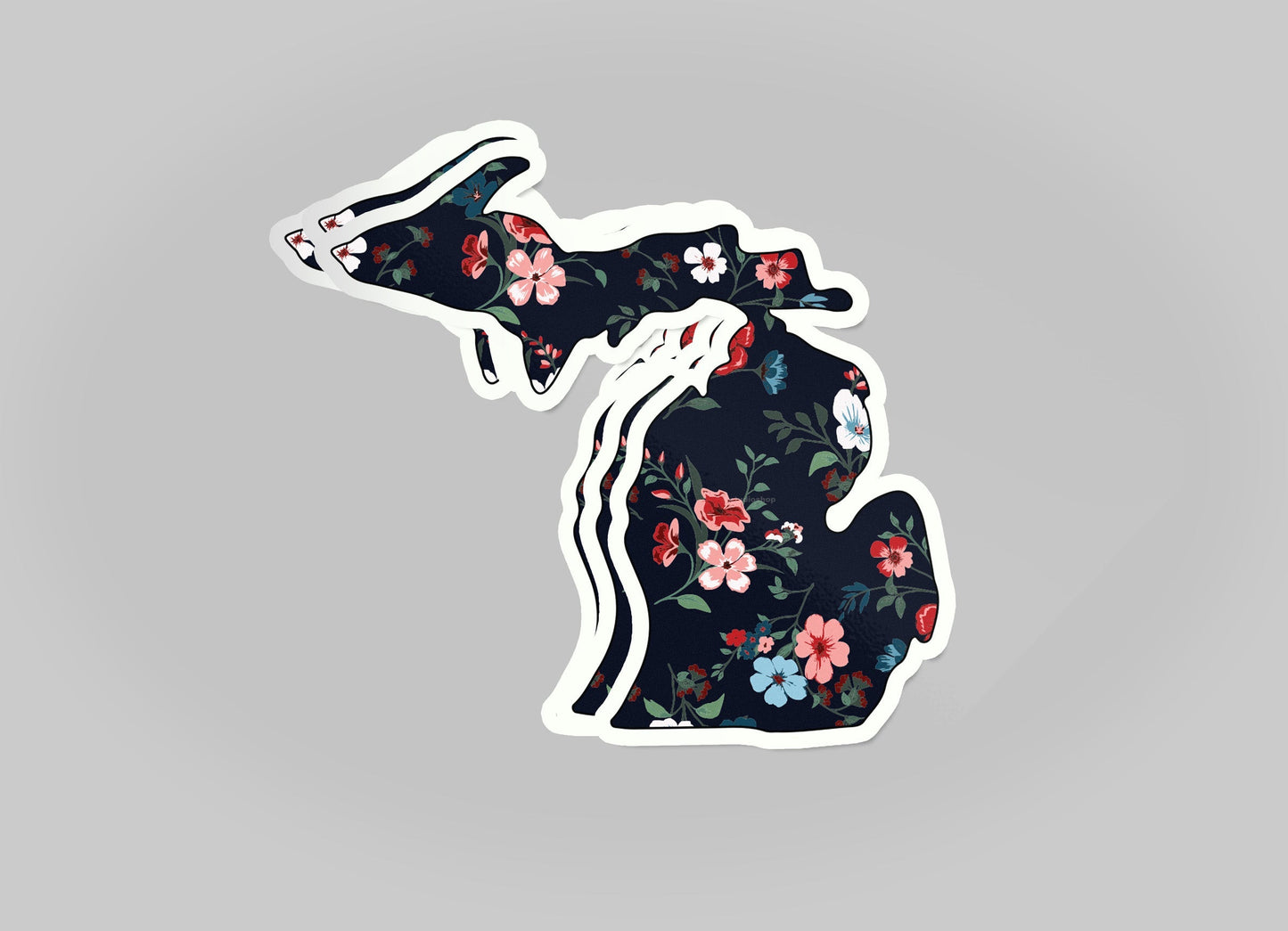 Black Floral Michigan Waterproof Sticker (3" X 3")