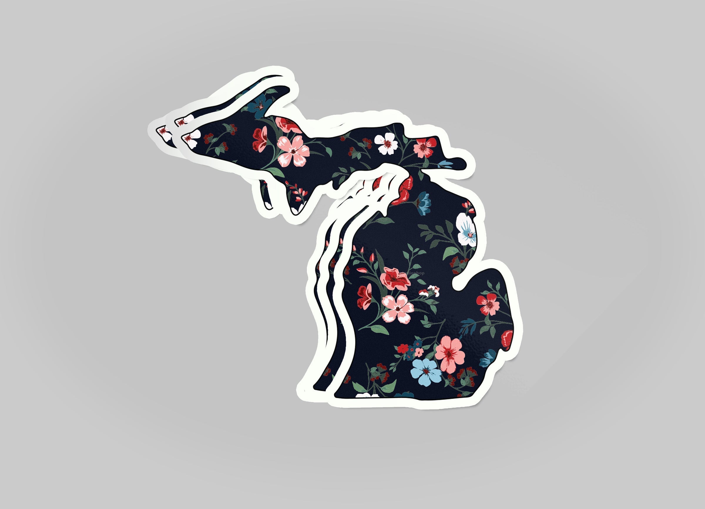 Black Floral Michigan Waterproof Sticker (3" X 3")
