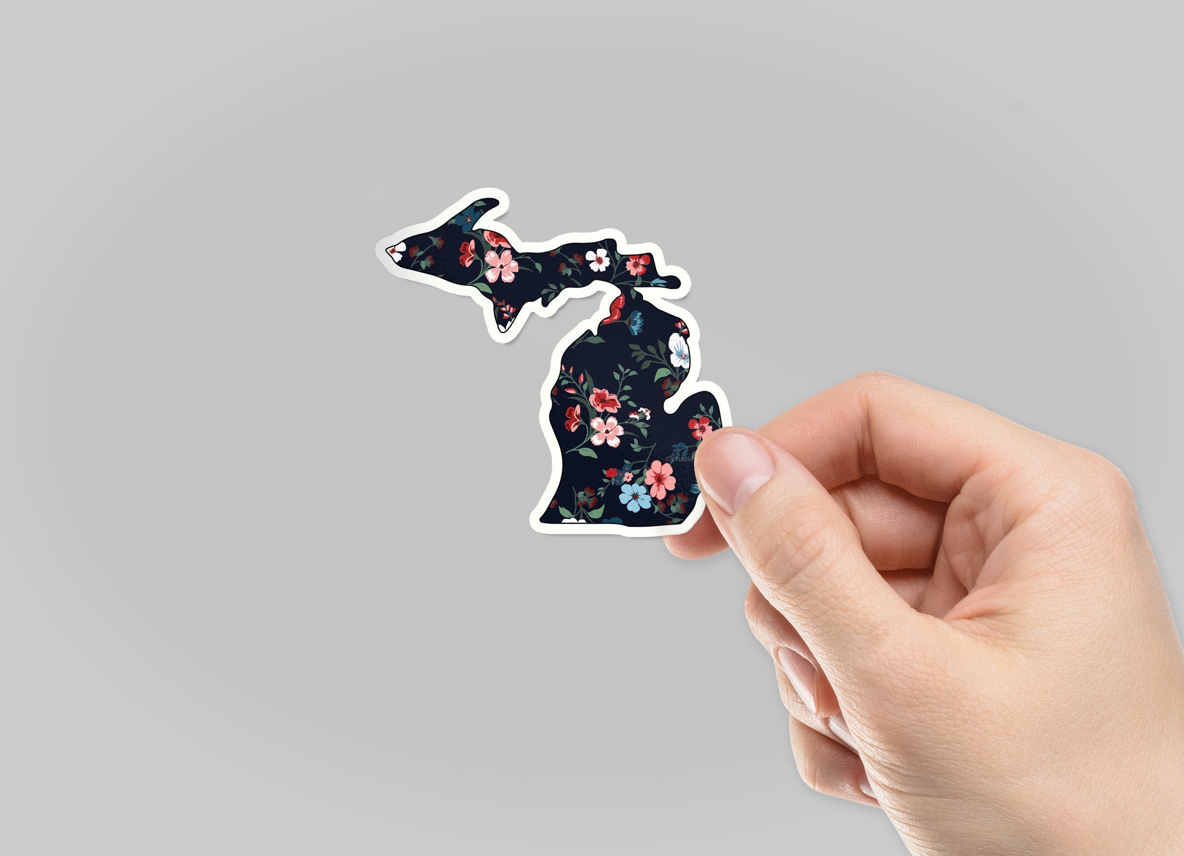 Black Floral Michigan Waterproof Sticker (3" X 3")