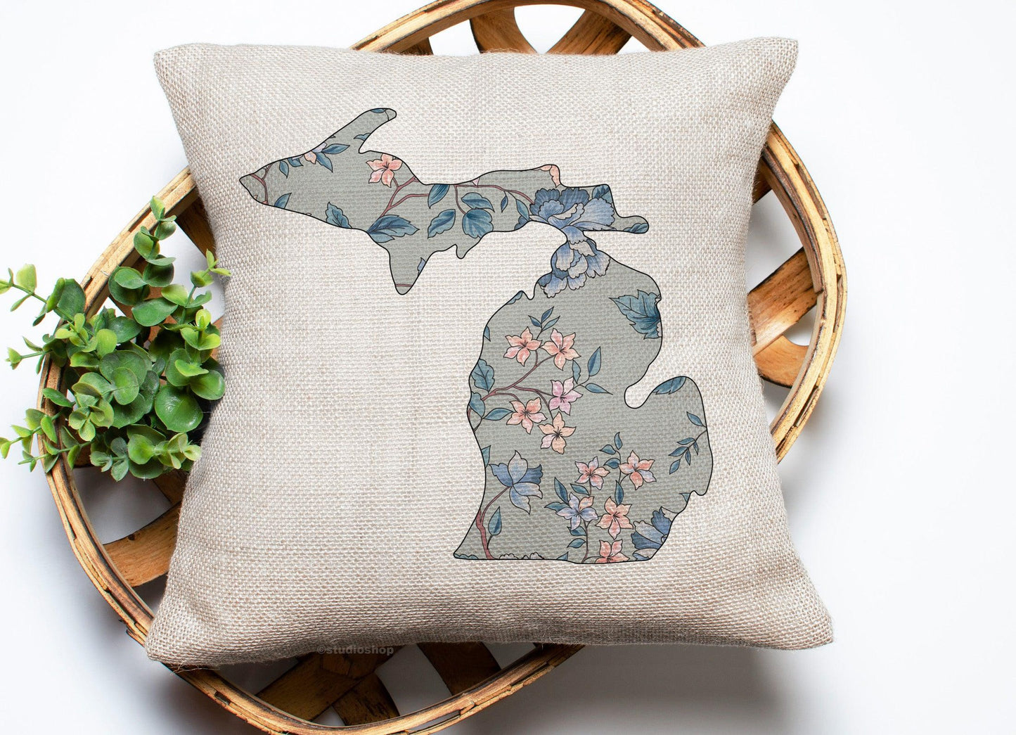 Branch Floral - Gray - Michigan - Pillow