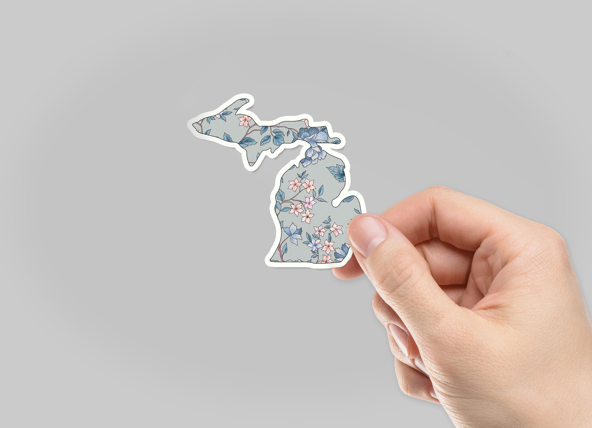 Branch Floral -Gray - Michigan Waterproof Sticker (3" X 3")