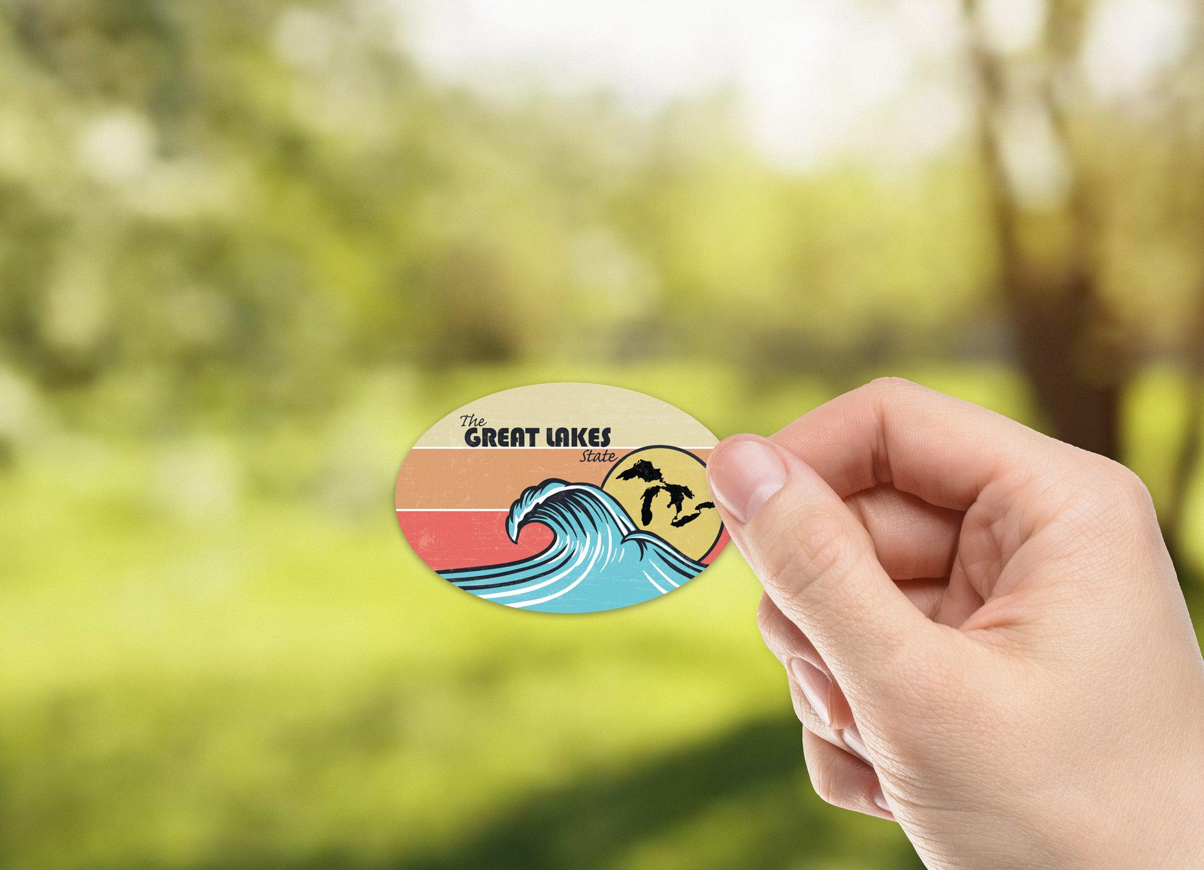 Great Lakes Wave Oval Waterproof Sticker (3" X 2")