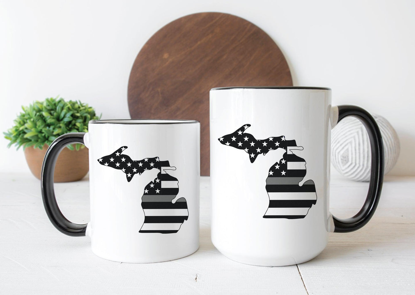American Flag - Gray Line - Michigan - Mug
