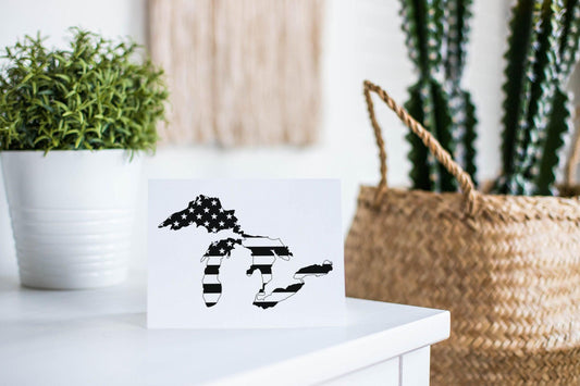 Great Lakes American Flag Bw Greeting Card