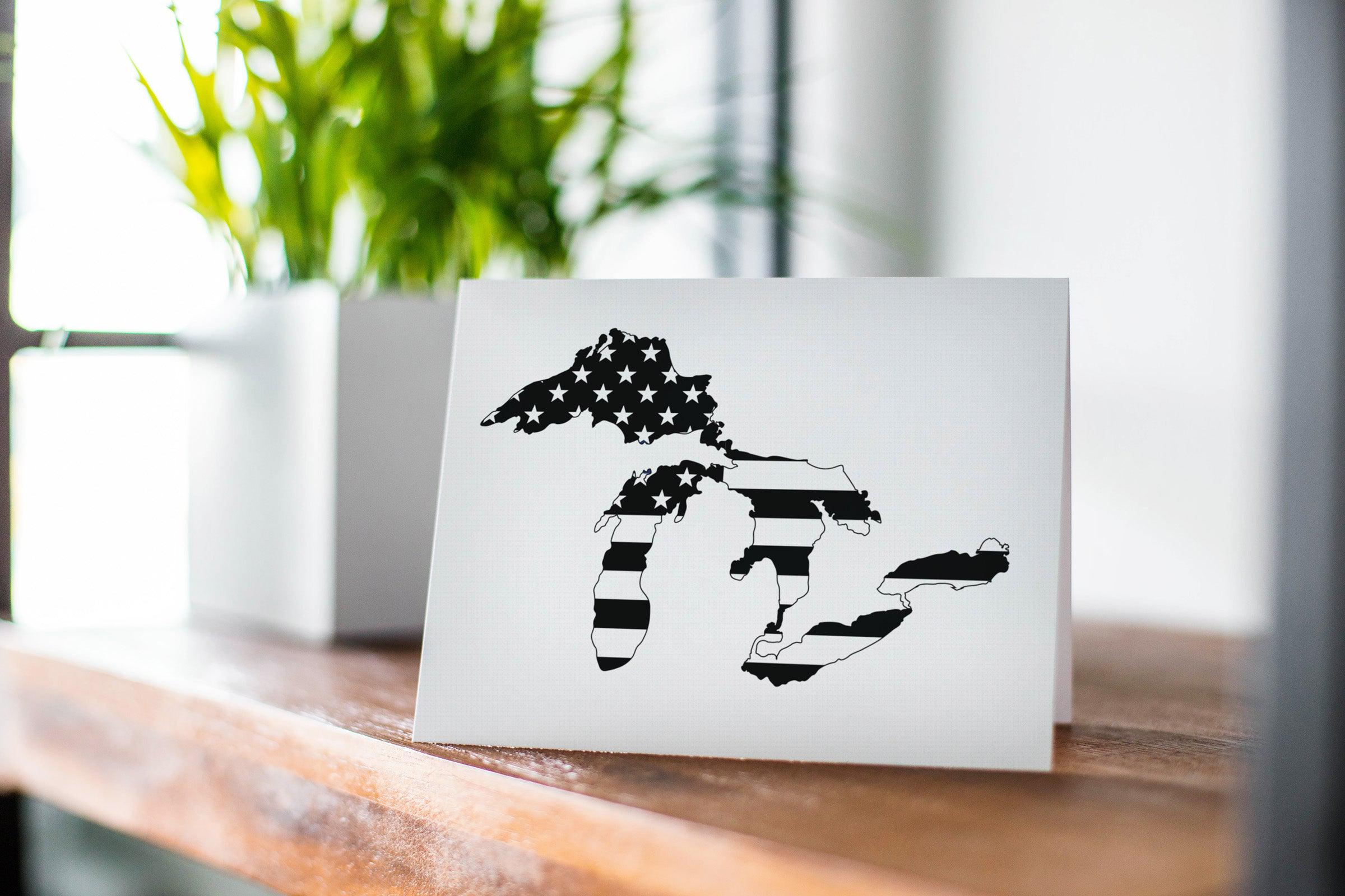 Great Lakes American Flag Bw Greeting Card
