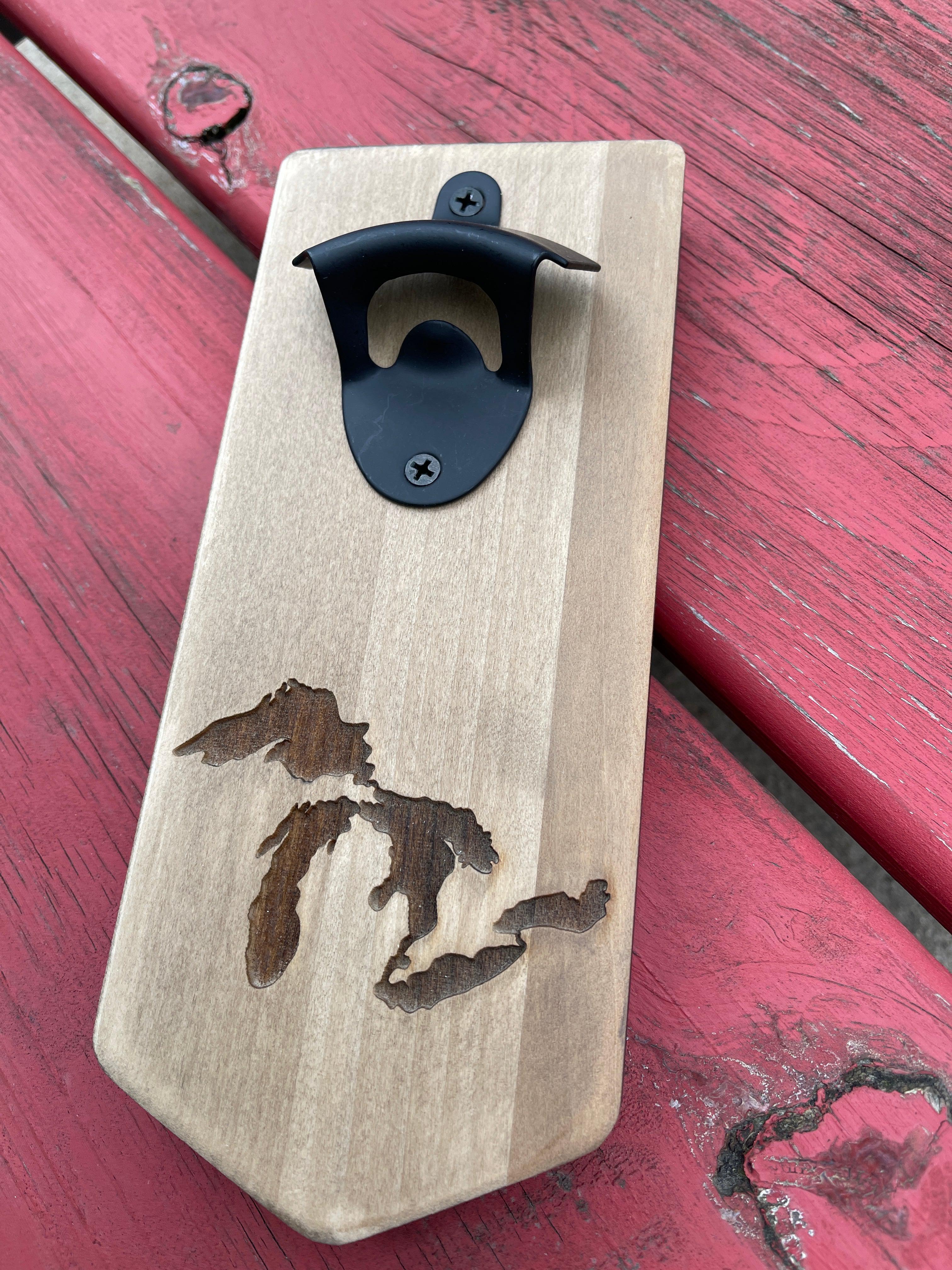 Great Lakes Wall-Mounted Engraved Wooden Bottle Opener W/ Magnet Catcher