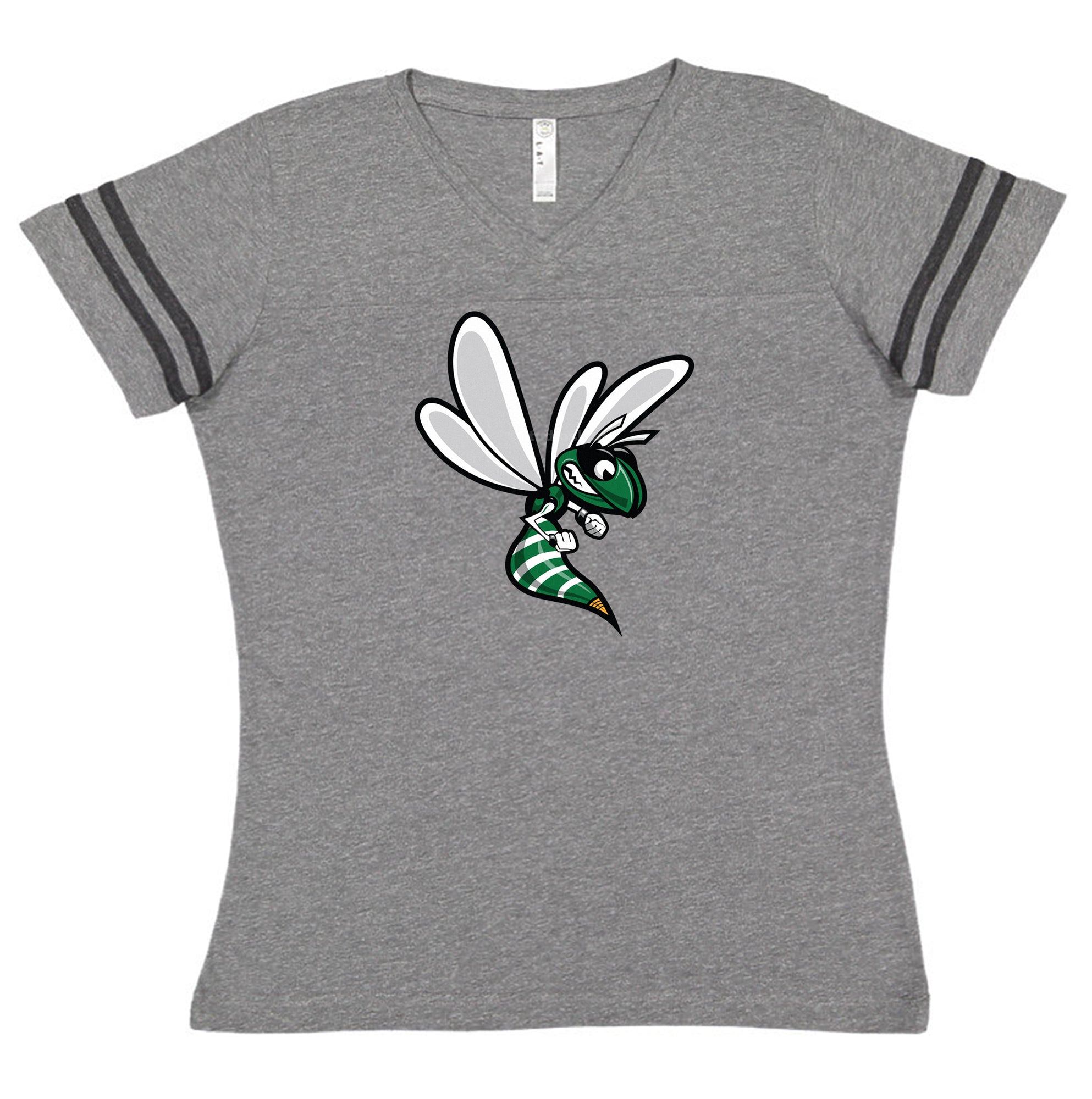 Hornet - Fine Jersey Striped Sleeves Ladies V-Neck Tee