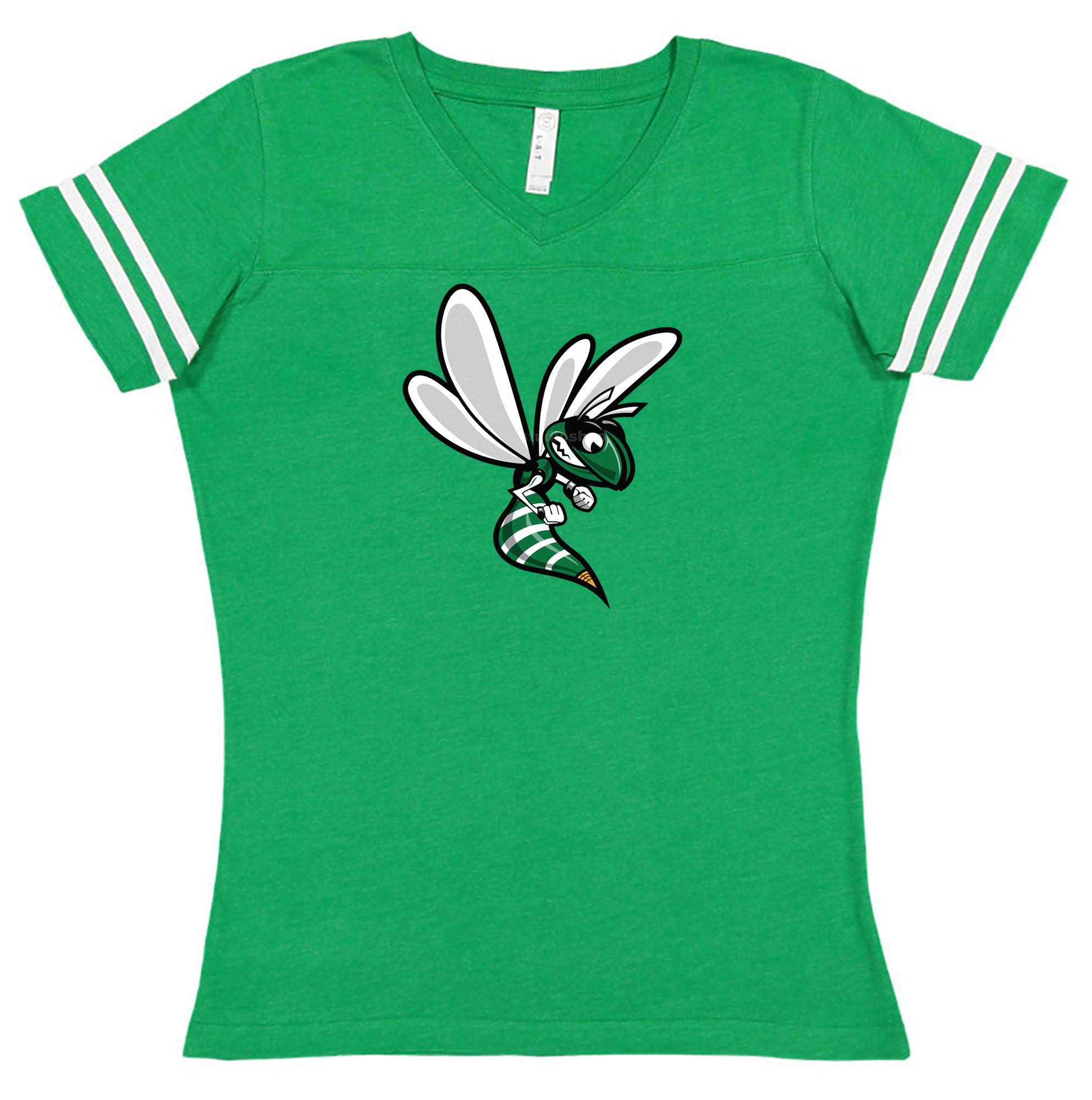 Hornet - Fine Jersey Striped Sleeves Ladies V-Neck Tee