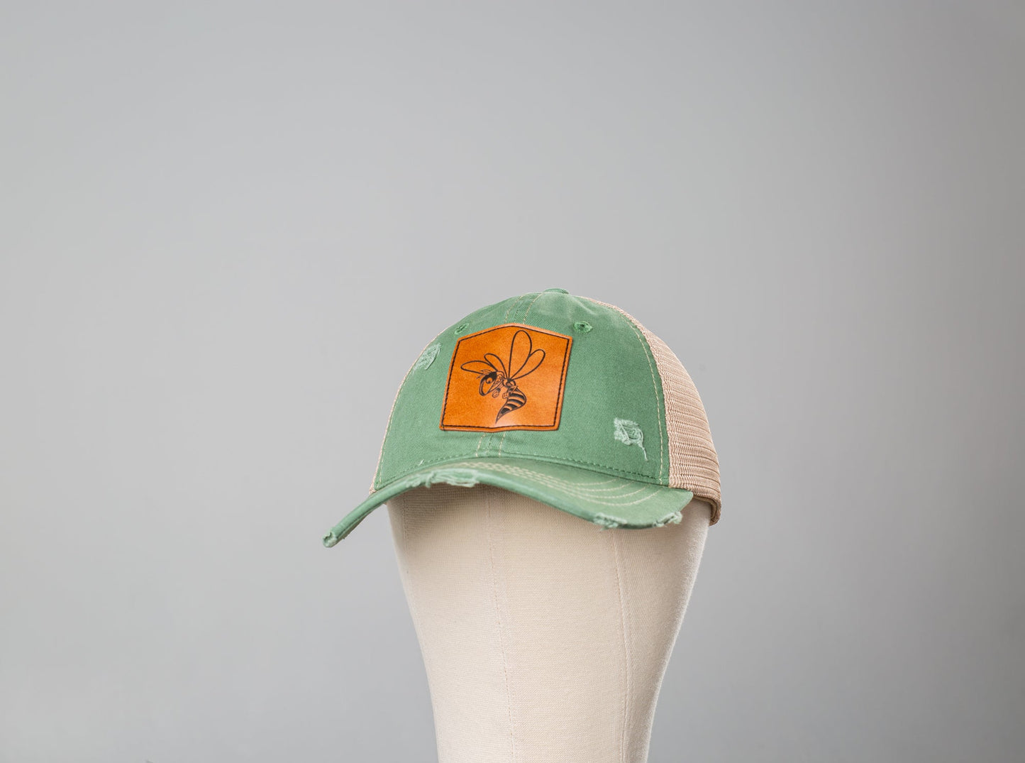 Hornet Leather Patch Hat, Faded Green Stitched Version