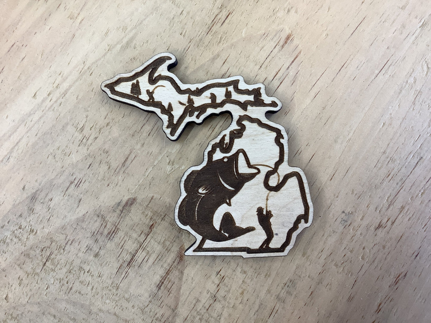 Fishing - Michigan - Wooden Magnet