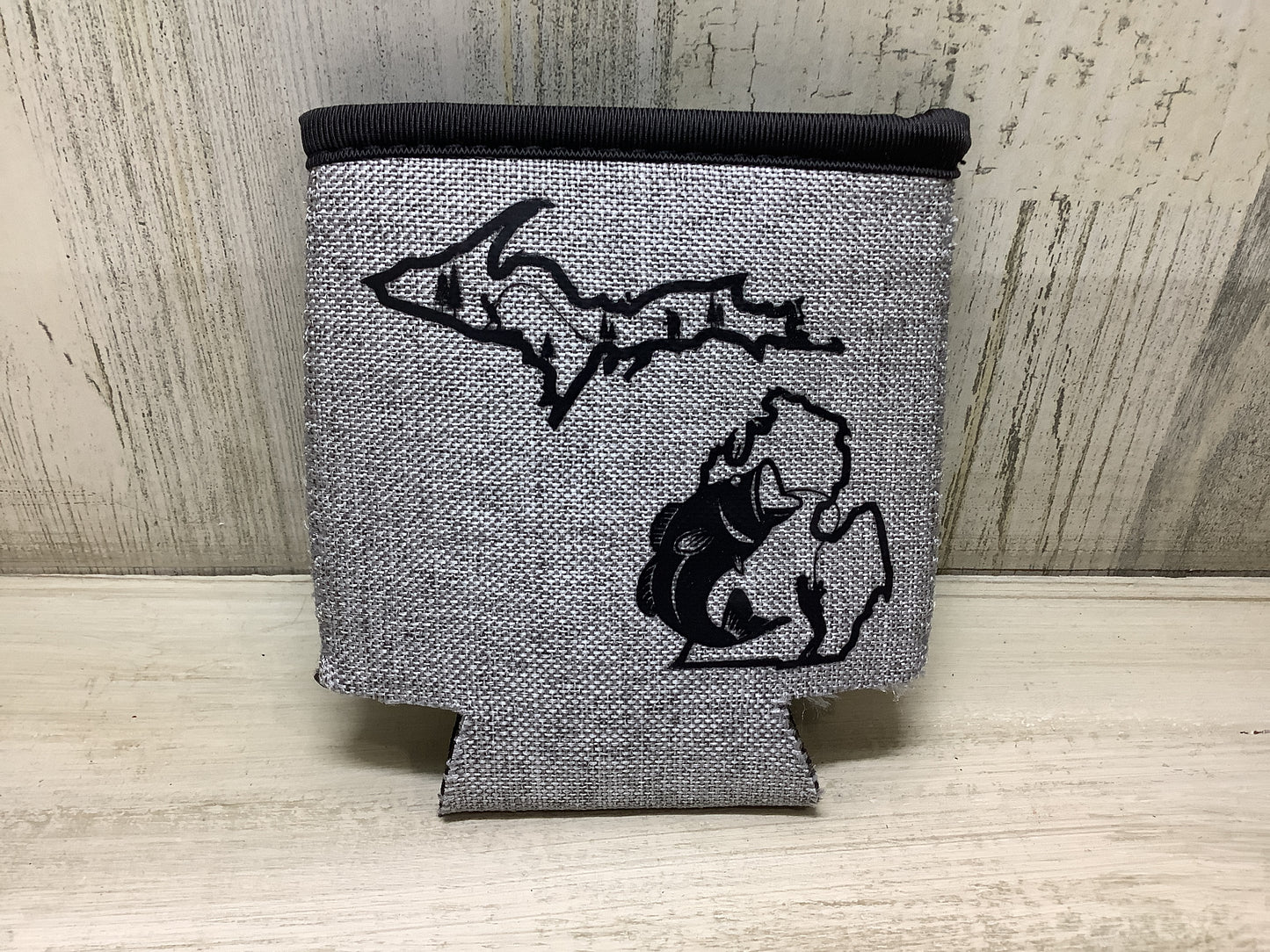 Fishing Outline - Michigan - Heather Gray Koozie