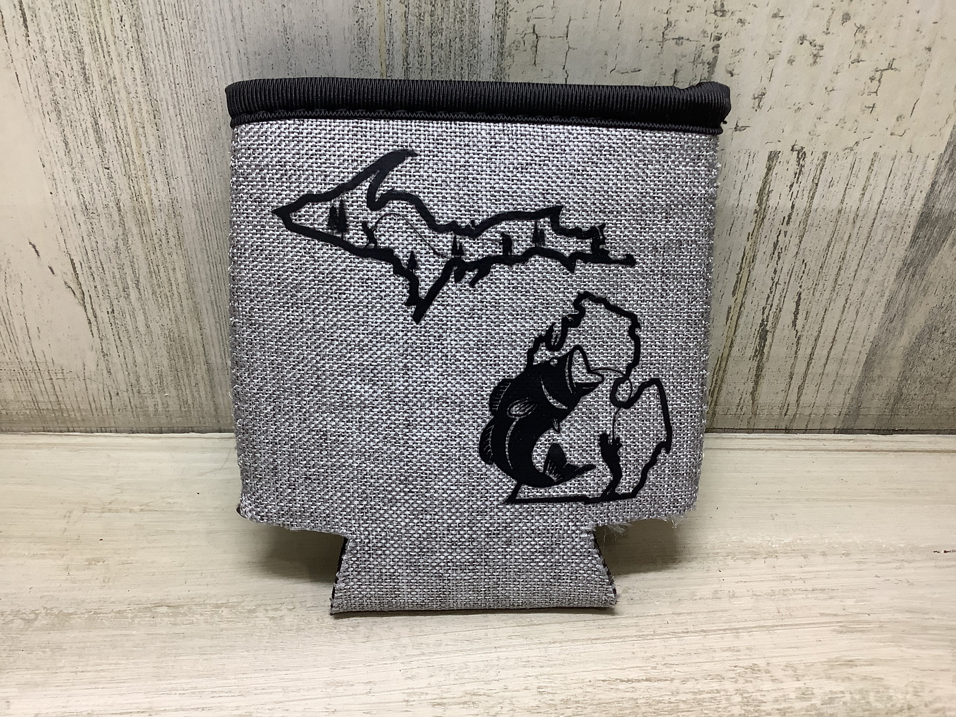 Fishing Outline - Michigan - Heather Gray Koozie