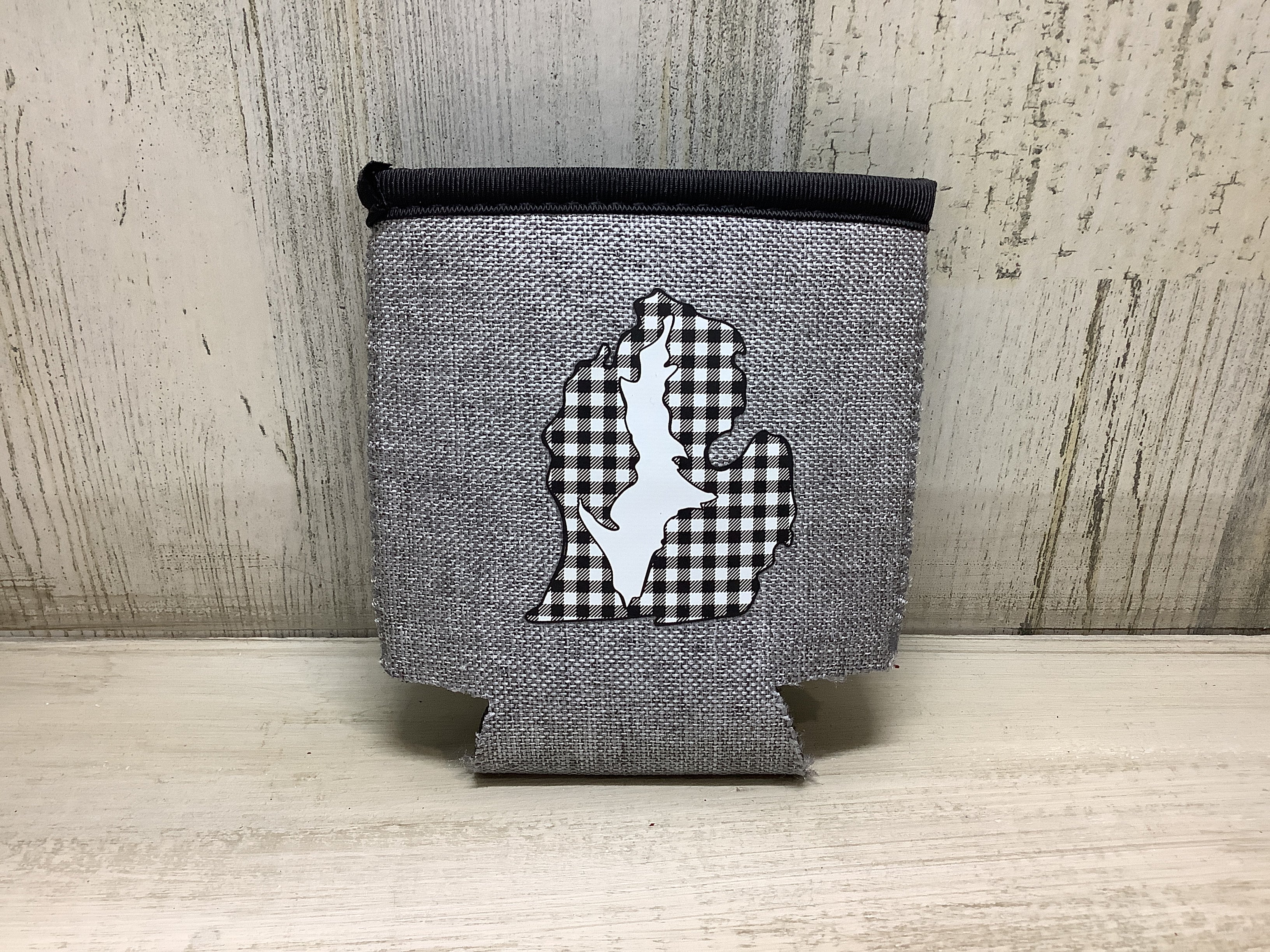 Checkered Plaid - UP inside LP - Heather Gray Koozie