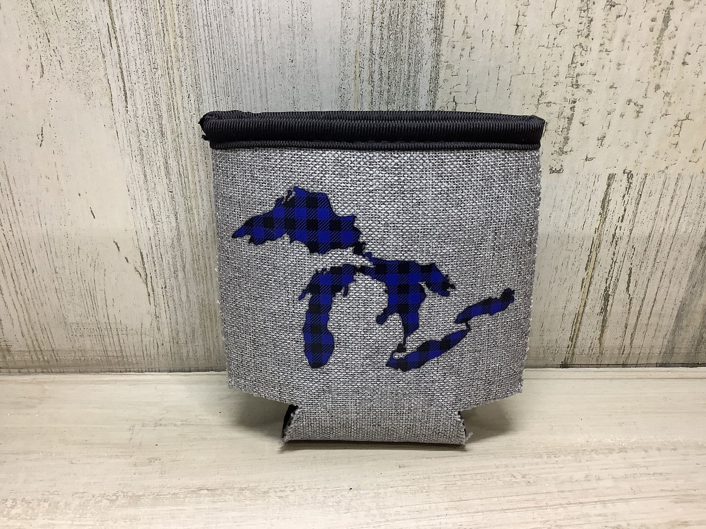 Blue Plaid - Great Lakes - Heather Gray Koozie