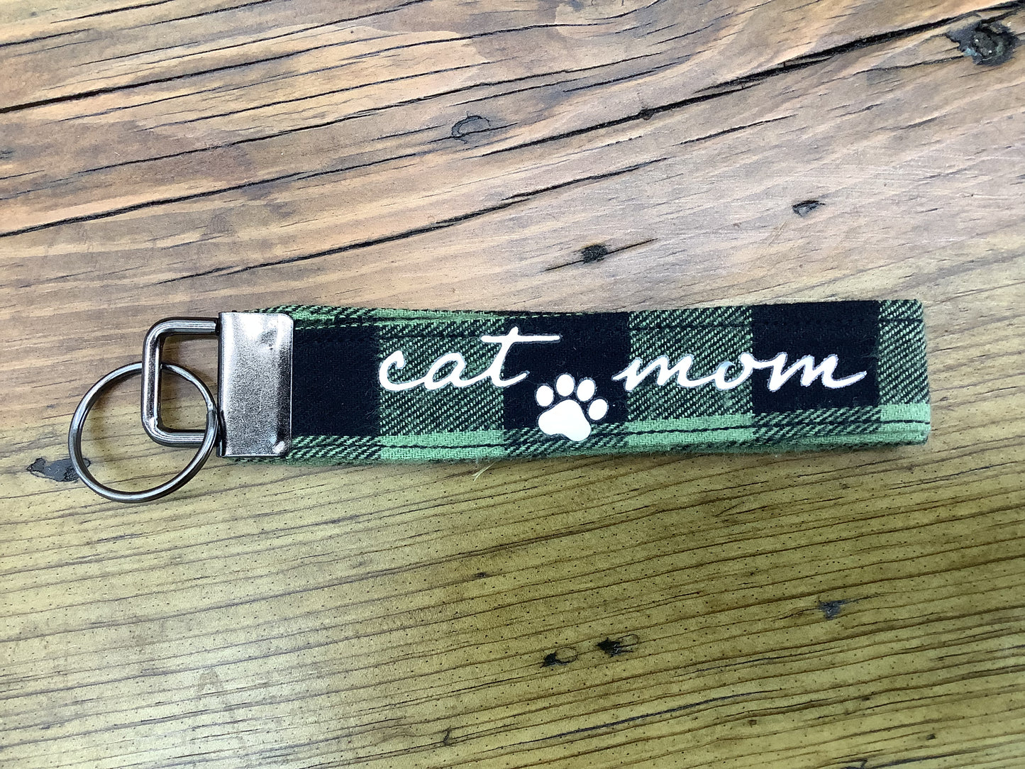 Green Plaid Cloth Fob Keychain