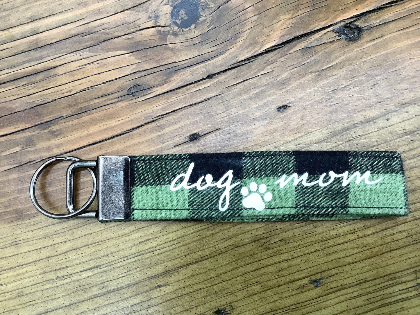 Green Plaid Cloth Fob Keychain