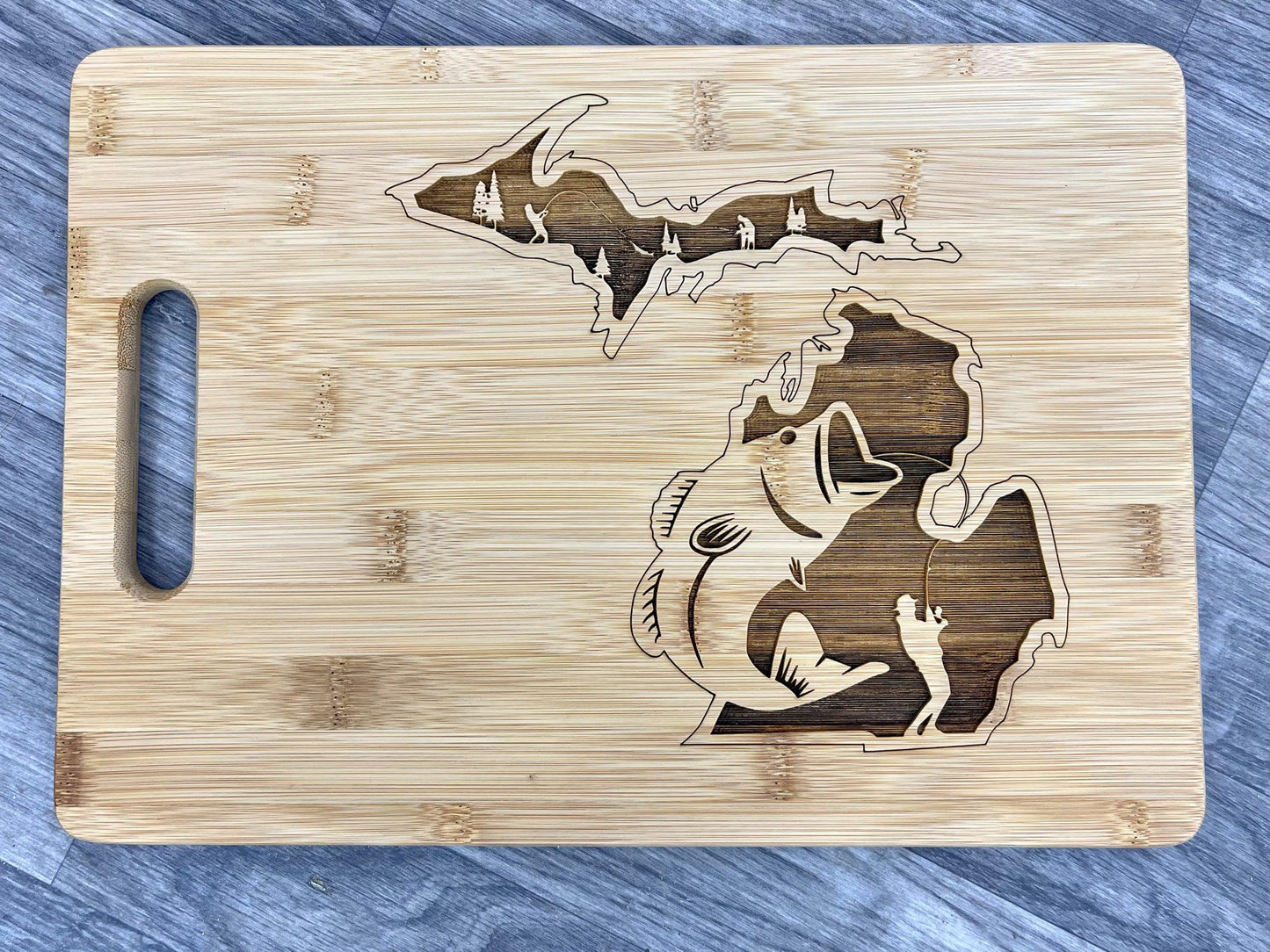 Fishing Outline - Michigan - Wooden Engraved - Cutting Board