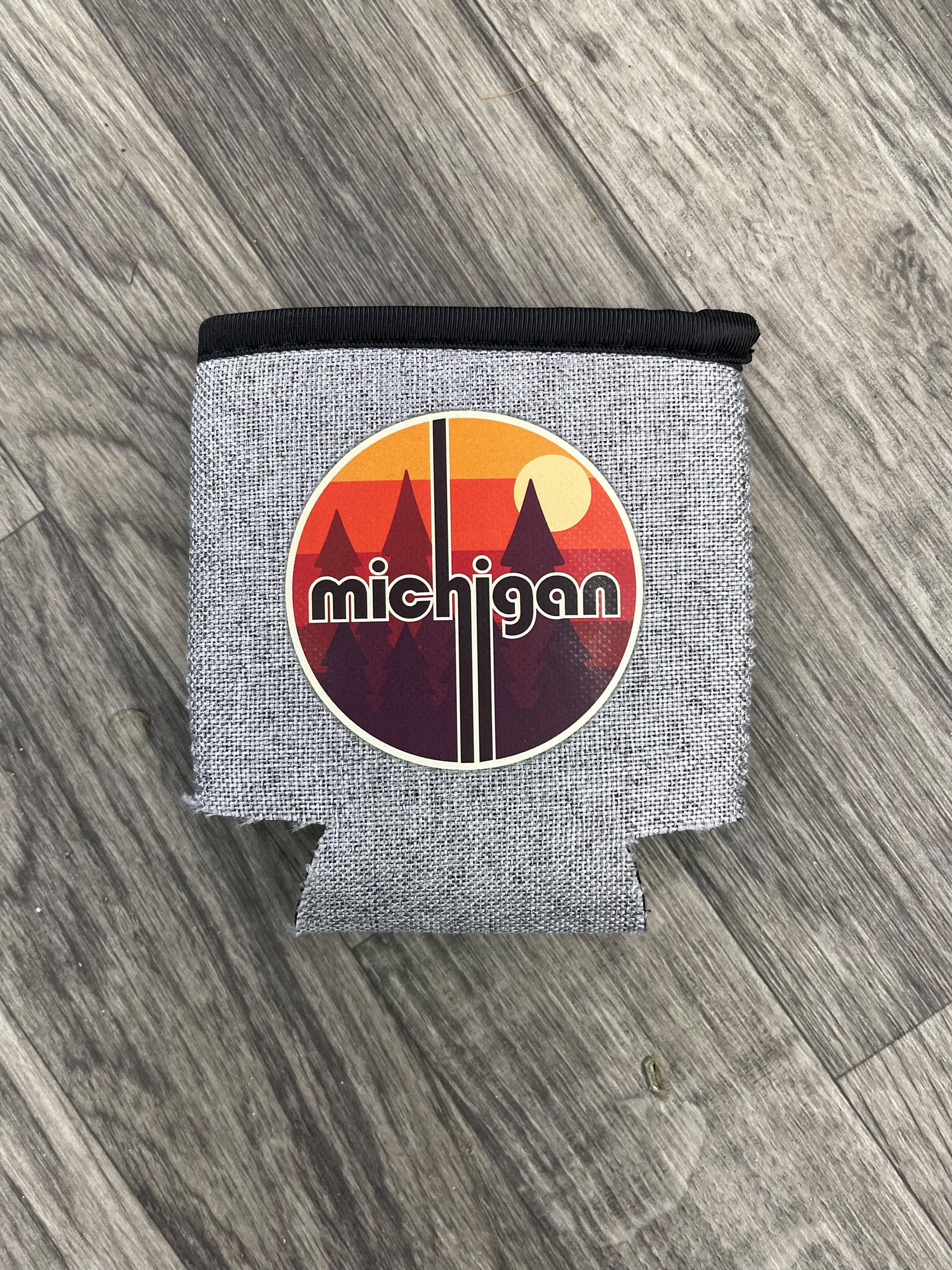 Retro Michigan - Badge - Heather Gray Koozie