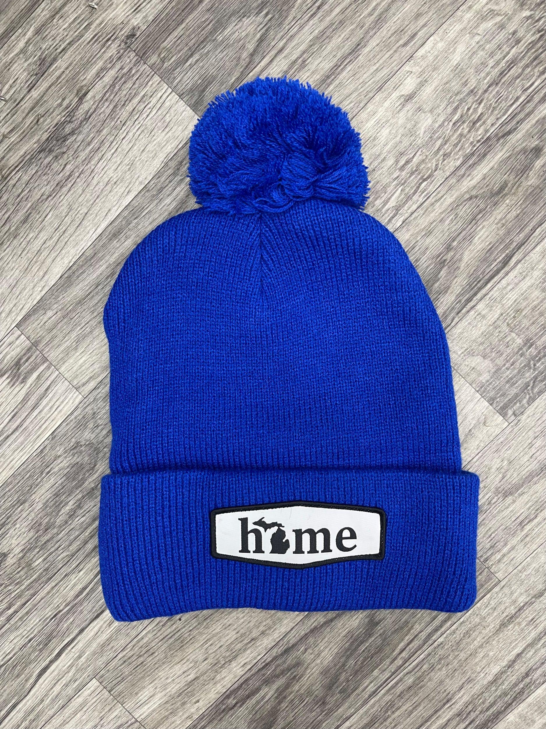 "Home" Michigan - Patch - Blue Beanie W/Pom