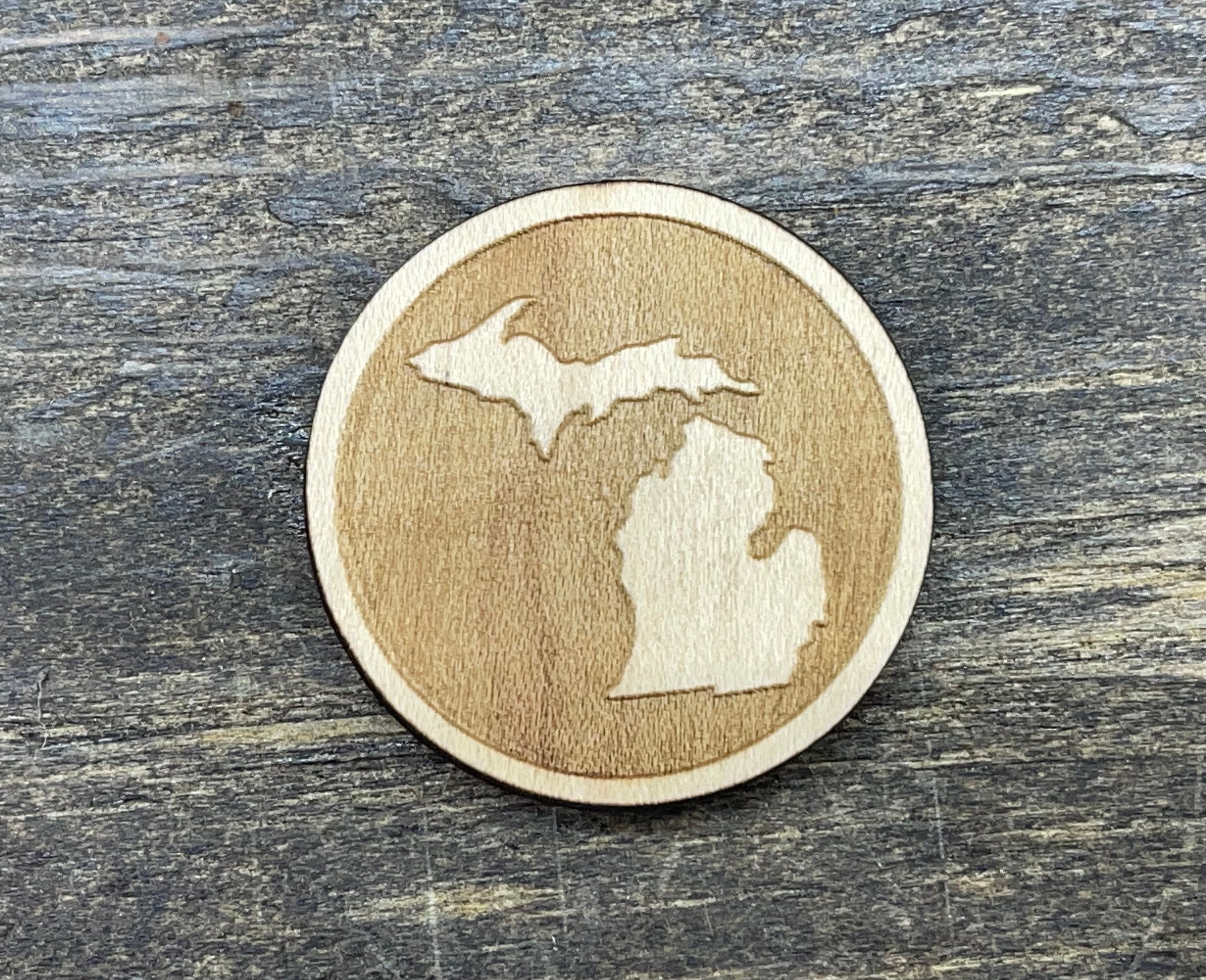 Circle - Michigan -  Mini Wooden Magnet