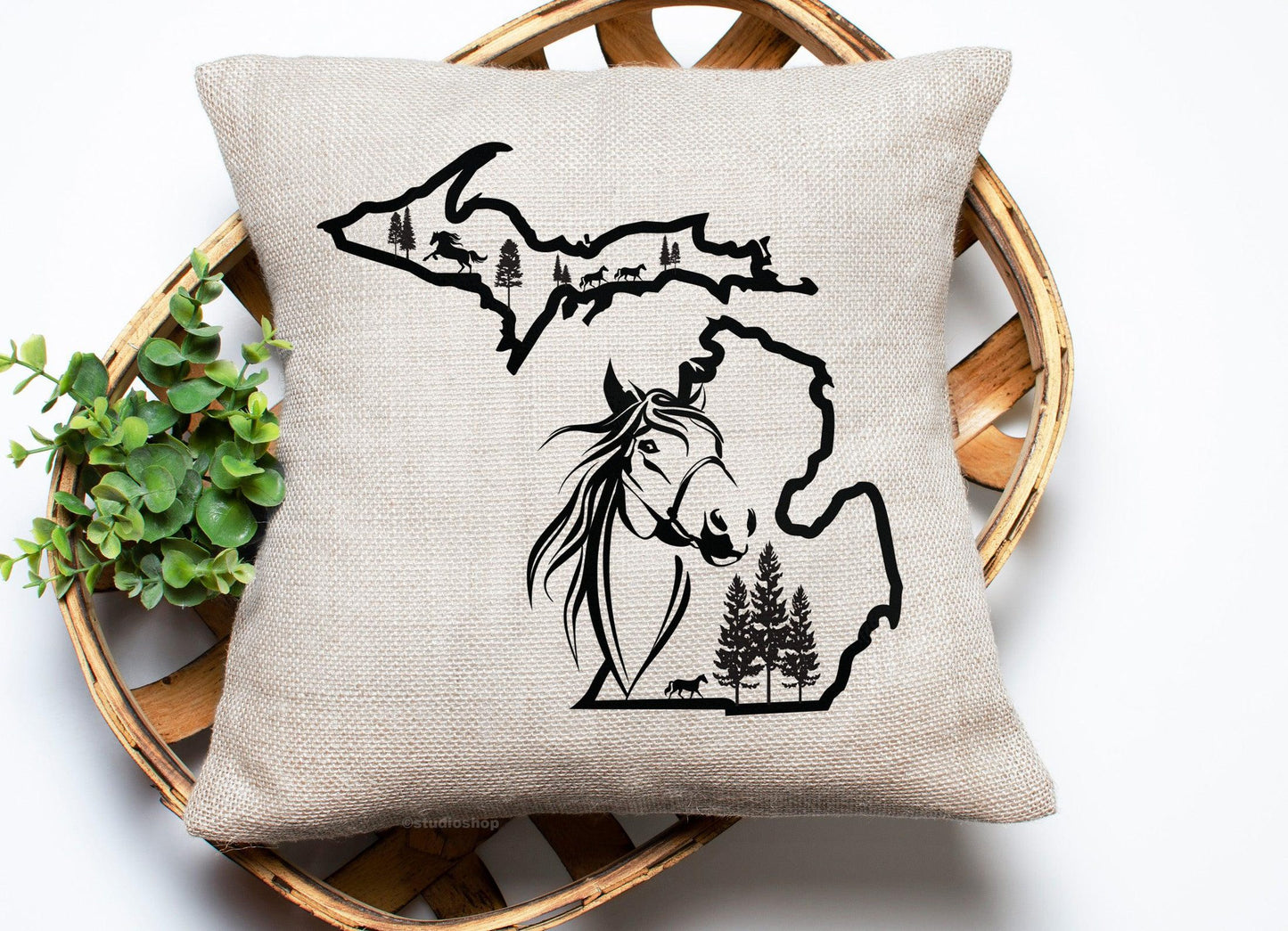 Horse - Outline - Michigan - Pillow