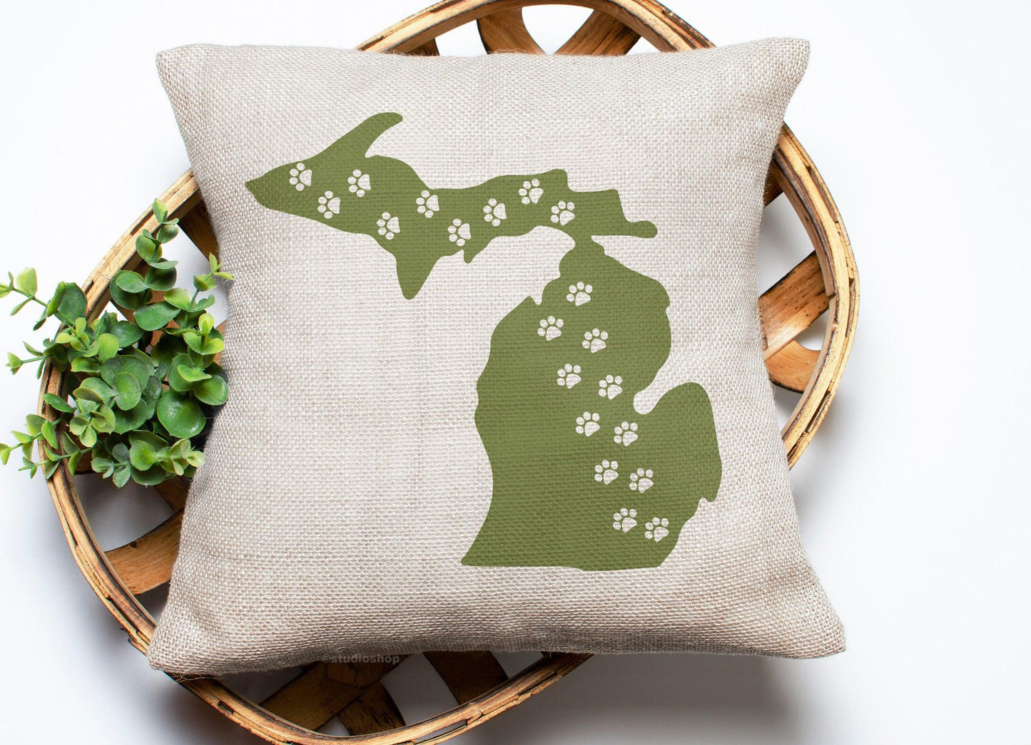 Paw Prints - Green - Michigan - Pillow