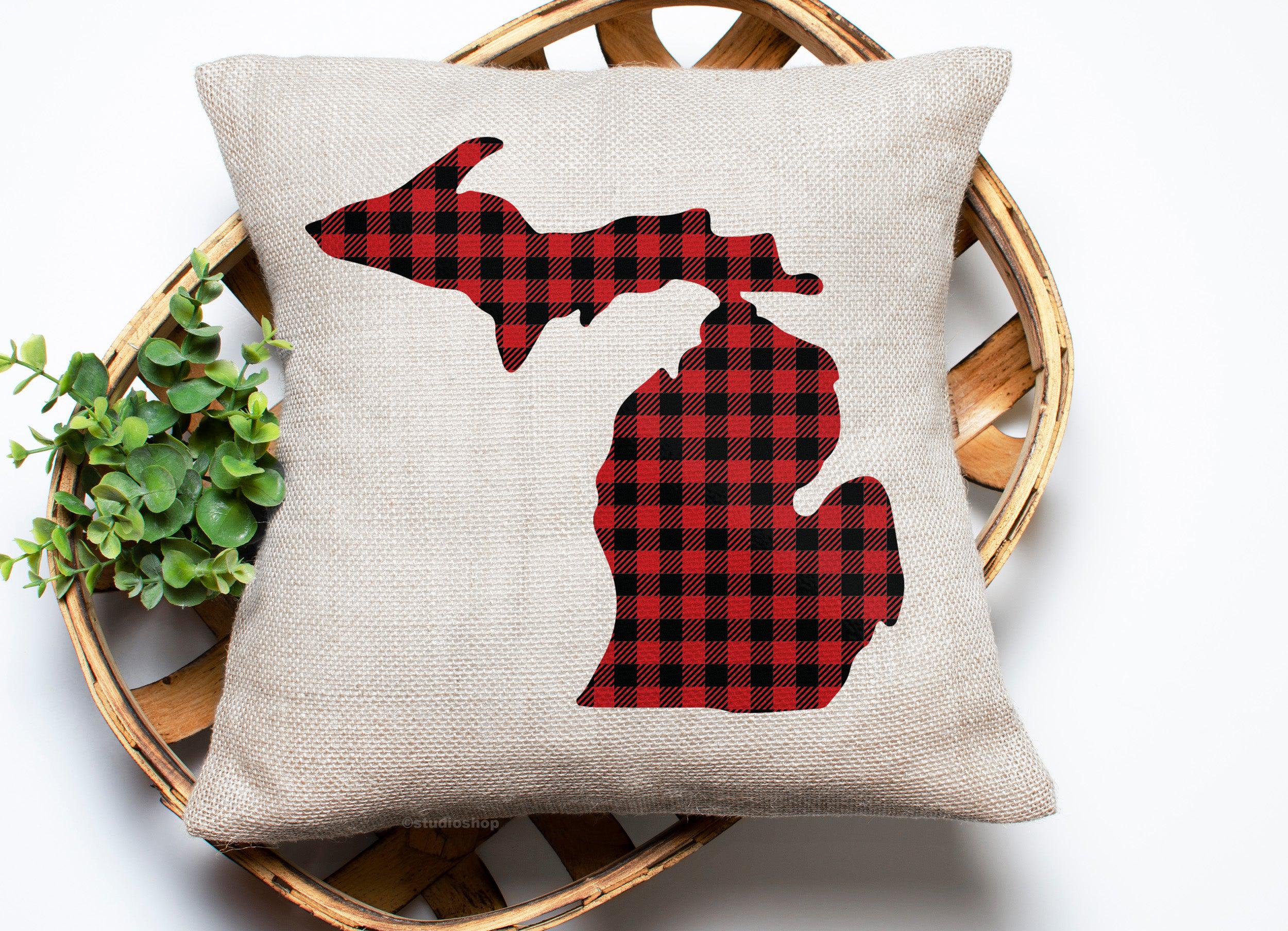 Michigan Red Plaid Pillow