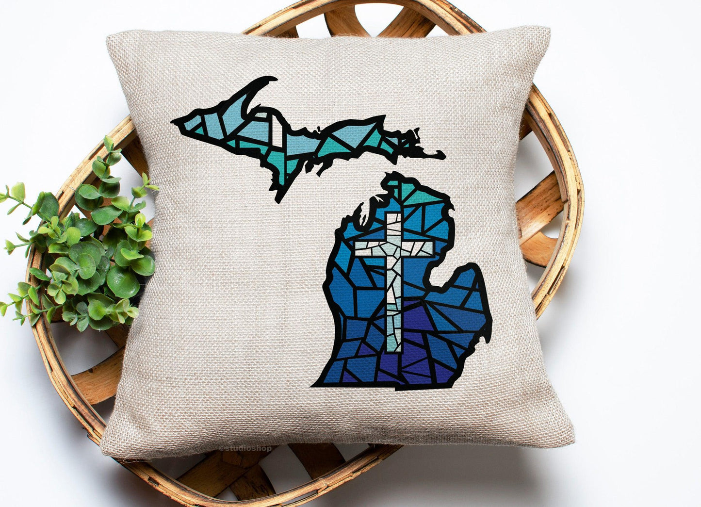 Stained Glass Cross - Michigan - Pillow