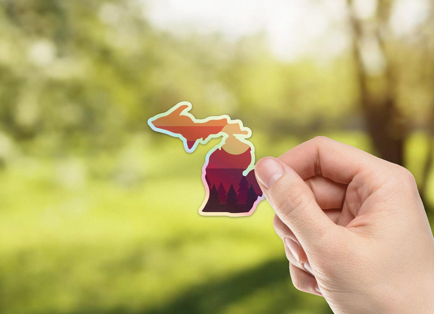 Sunset - Holographic - Michigan - Waterproof Sticker