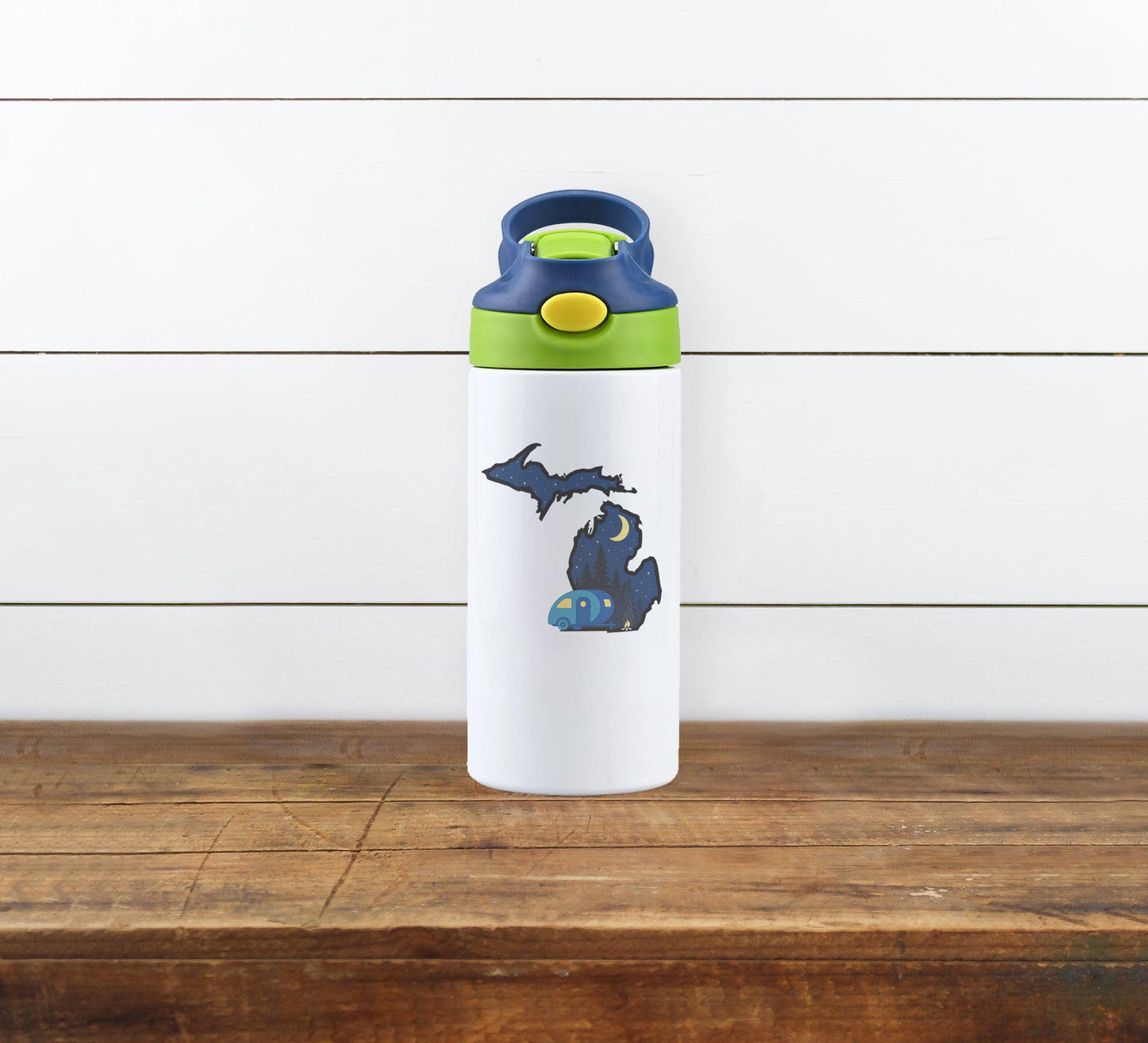 Nighttime Camper - Blue - Michigan - Kids 12Oz Water Bottle