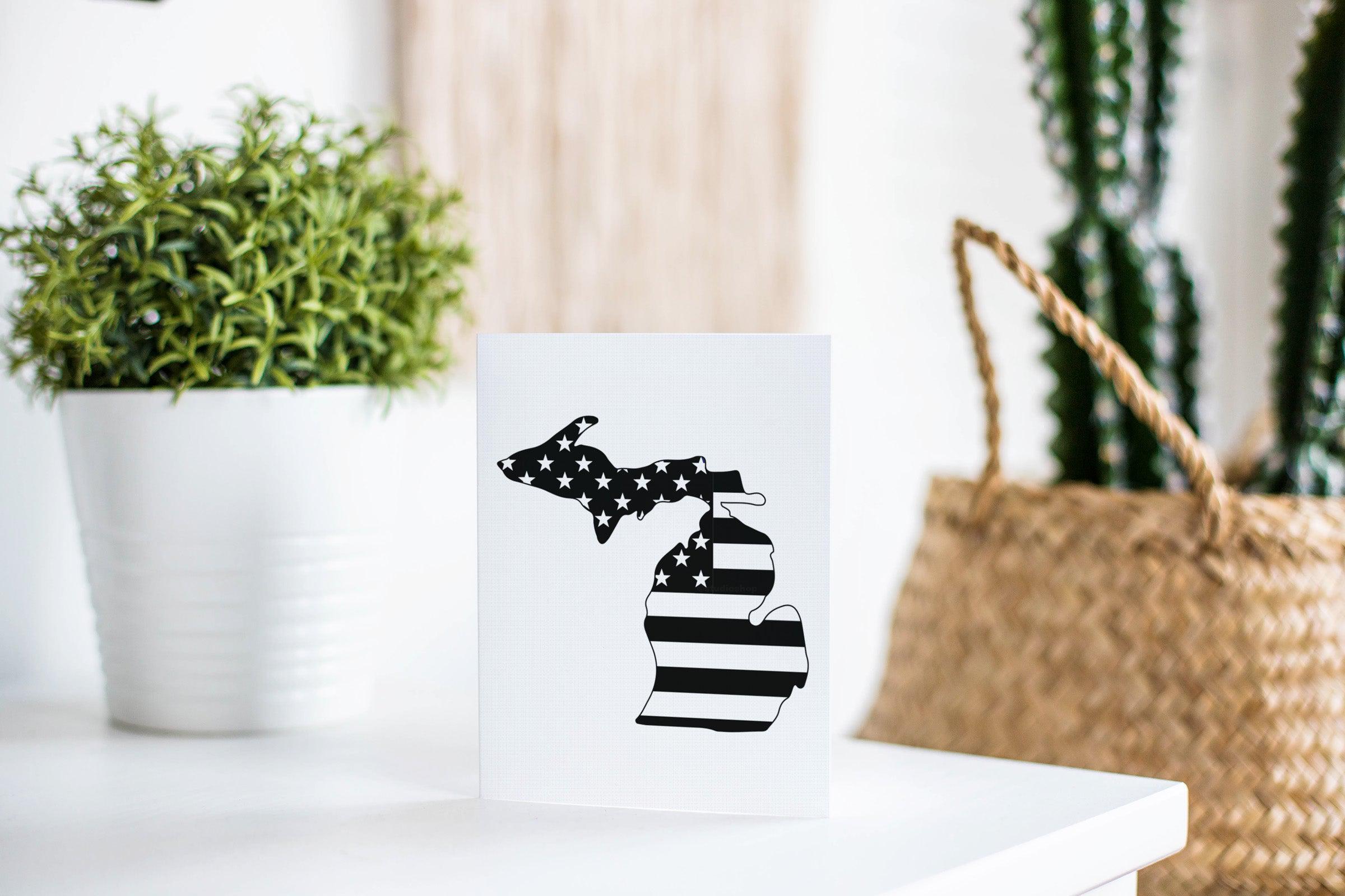 Michigan American Flag Bw Greeting Card