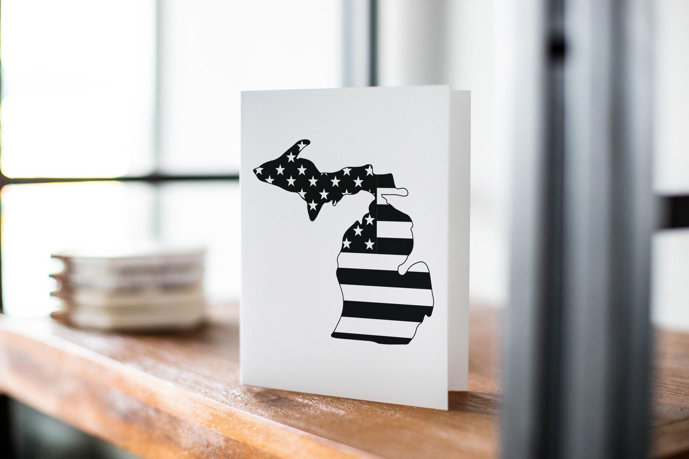 Michigan American Flag Bw Greeting Card