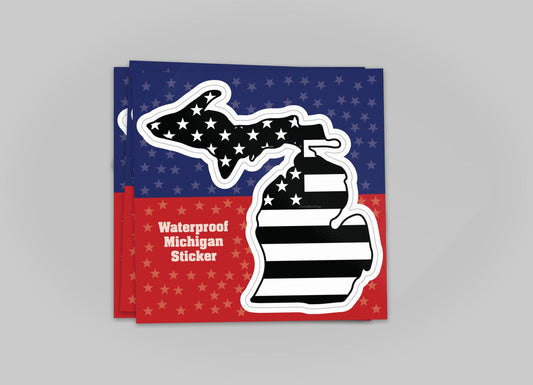 American Flag - Monochrome - Michigan - Waterproof Sticker 3" X 3"