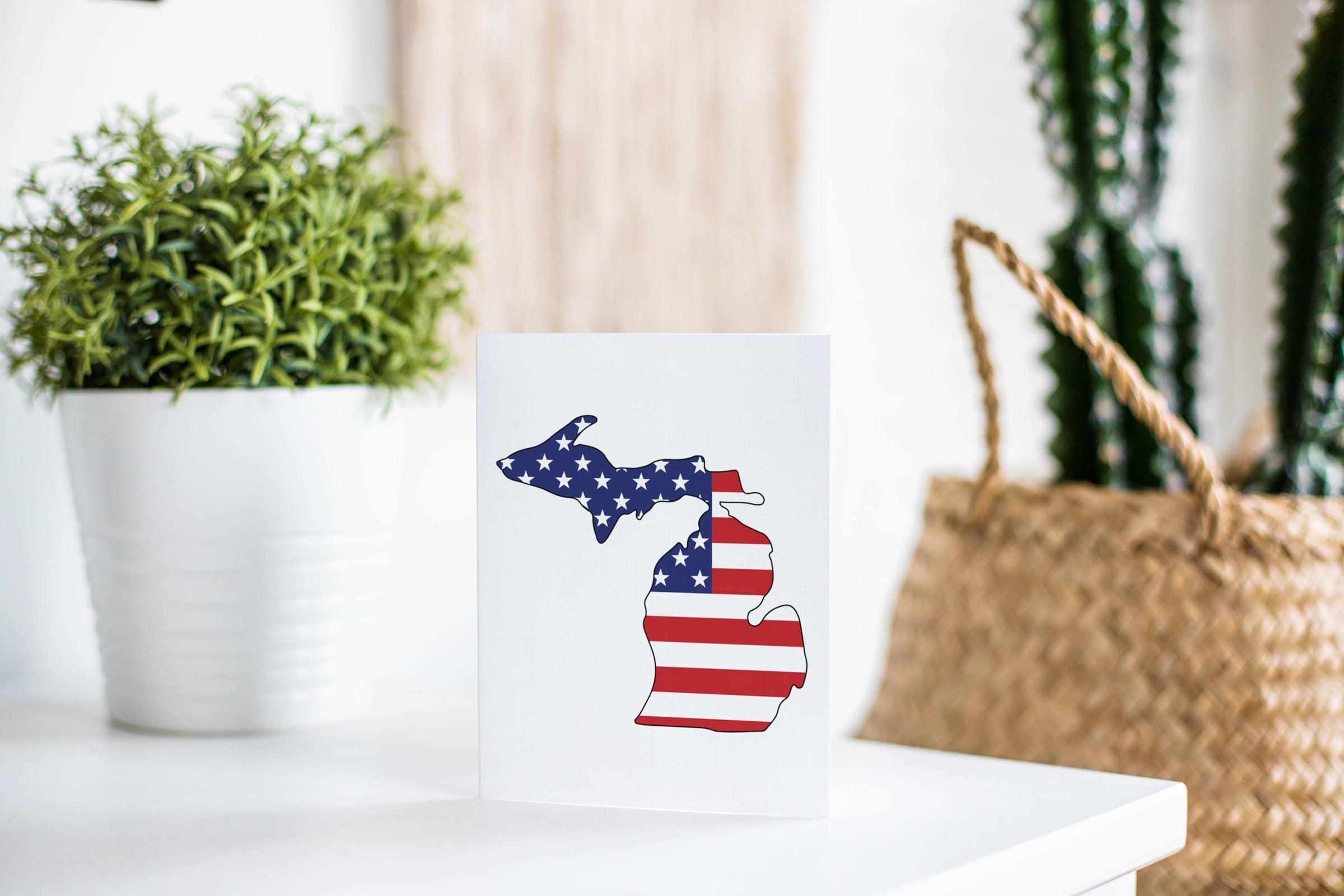 Michigan American Flag Greeting Card