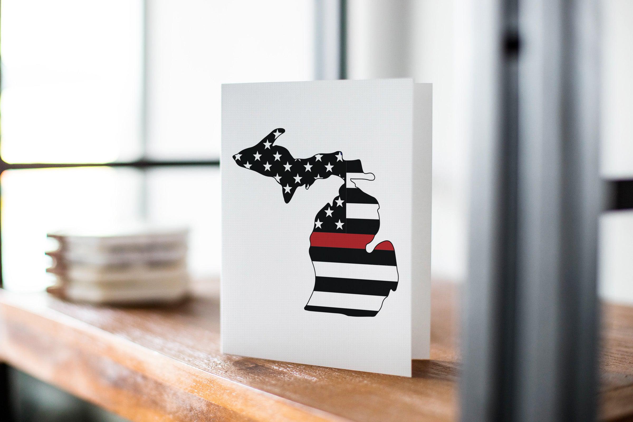 Michigan American Flag Red Line Greeting Card