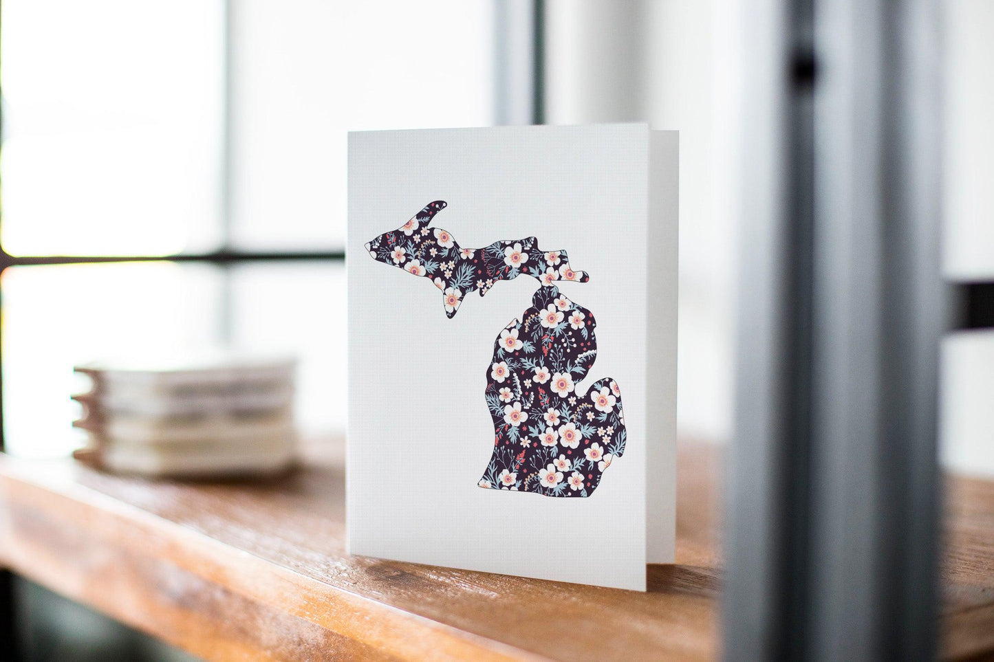 Michigan Black Floral Greeting Card