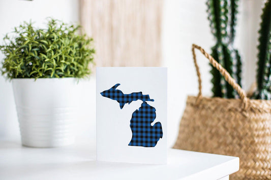 Plaid - Blue - Michigan - Greeting Card