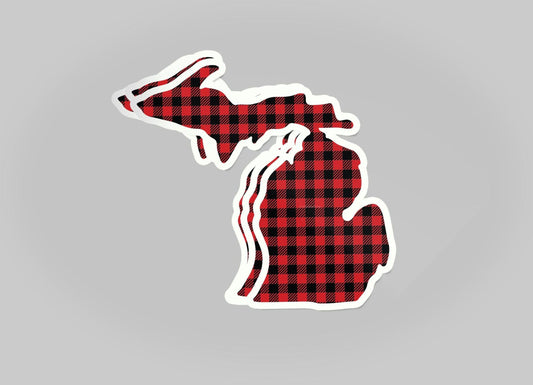 Plaid - Buffalo - Michigan - Waterproof Sticker 3" X 3"