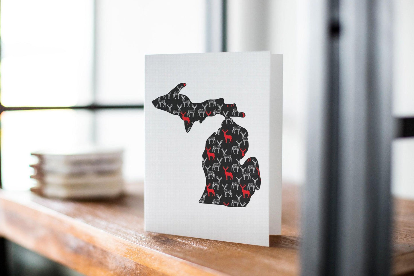 Deer - Red - Michigan - Greeting Card