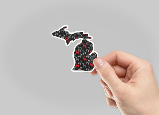 Deer - Red - Michigan - Waterproof Sticker 3" X 3"