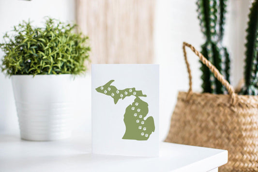 Paw Prints - Green - Michigan - Greeting Card