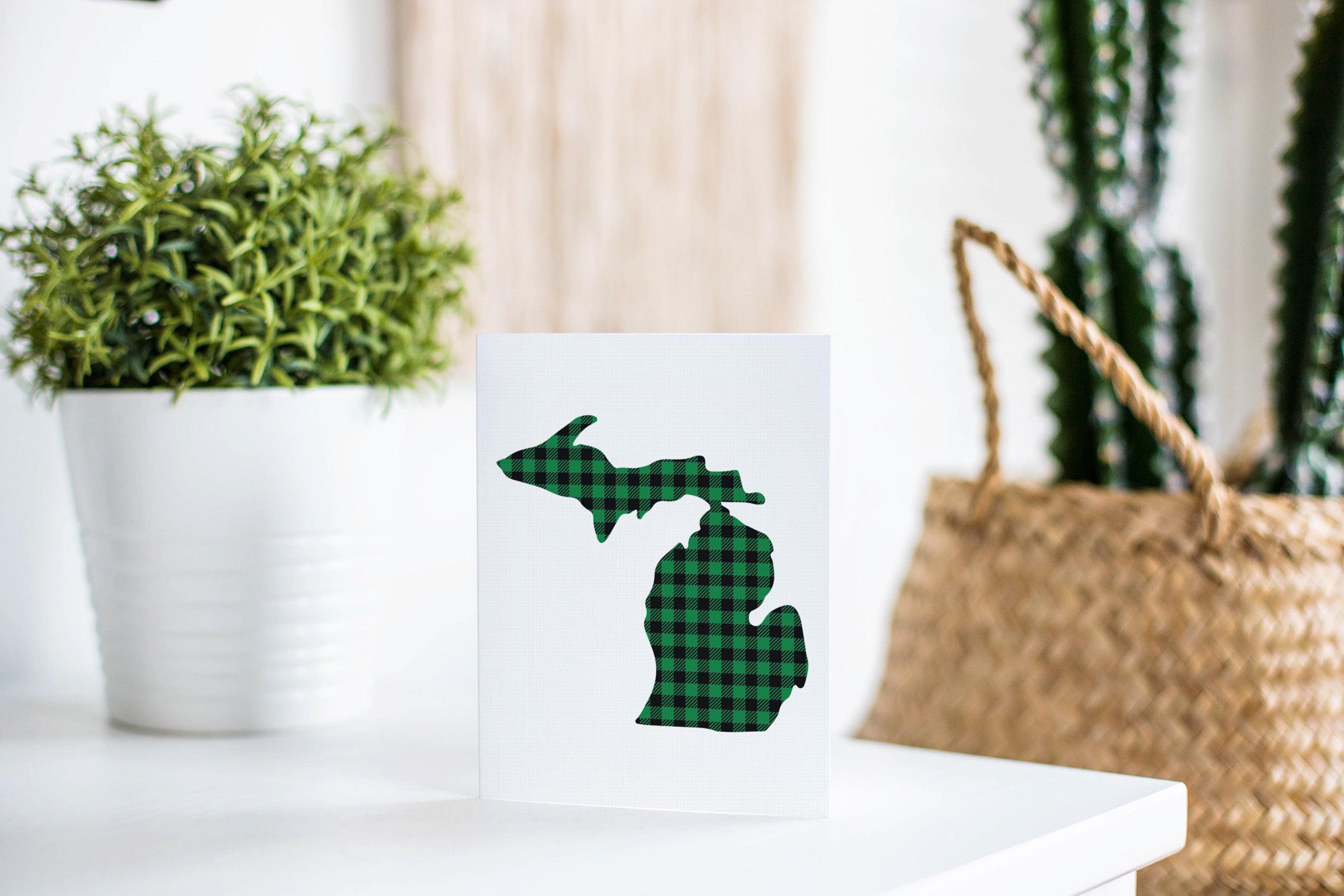 Michigan Green Plaid Greeting Card