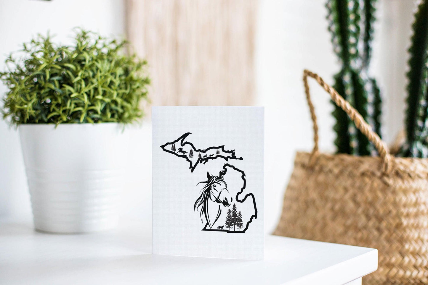 Horse - Outline - Michigan - Greeting Card