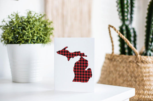 Plaid - Red - Michigan - Greeting Card
